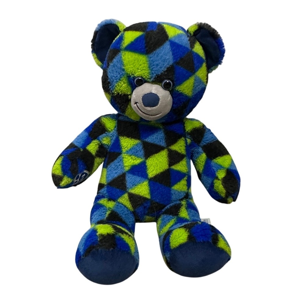 Build-A-Bear Workshop Blue Green Black‎ Geometric Triangle Plush Teddy Bear 2018